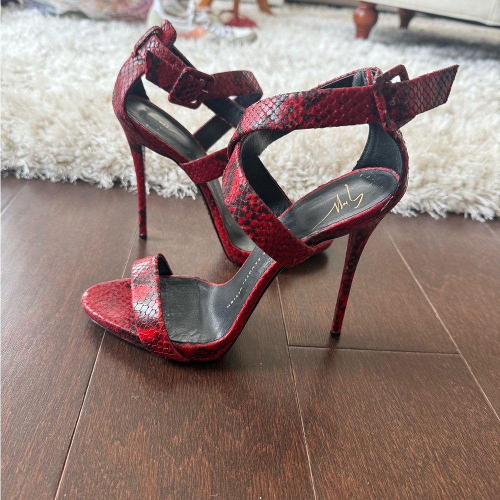Giuseppe Zanotti Red Snakeskin Heels